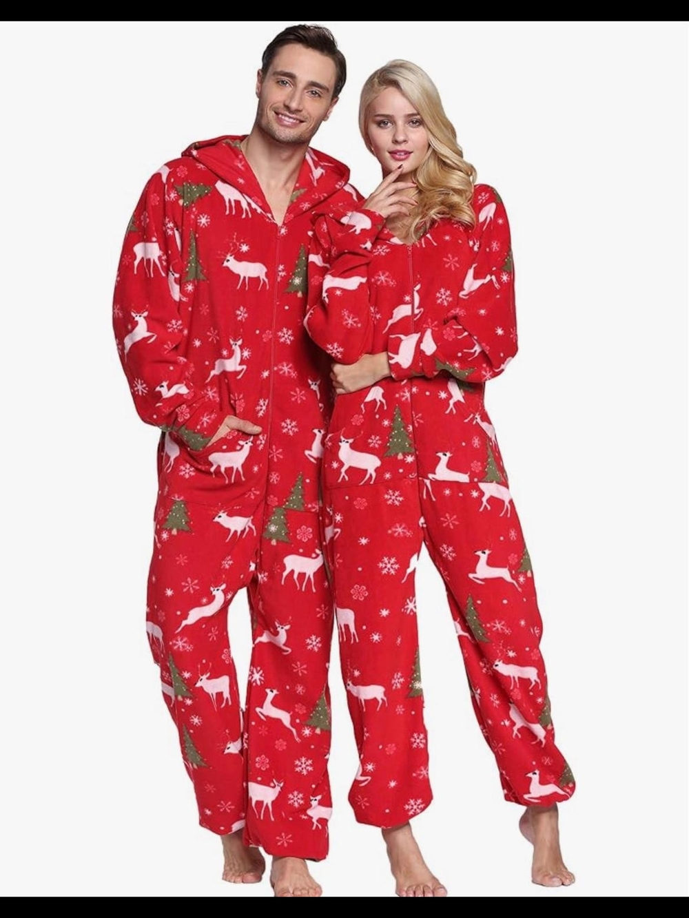 Red Holiday Reindeer Onesie Pajamas